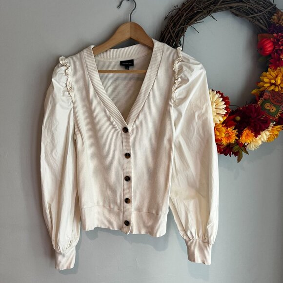 WeWoreWhat Tops - WhoWhatWear Button Down Ribbed Cardigan Puffy Long Sleeve SMALL Off White